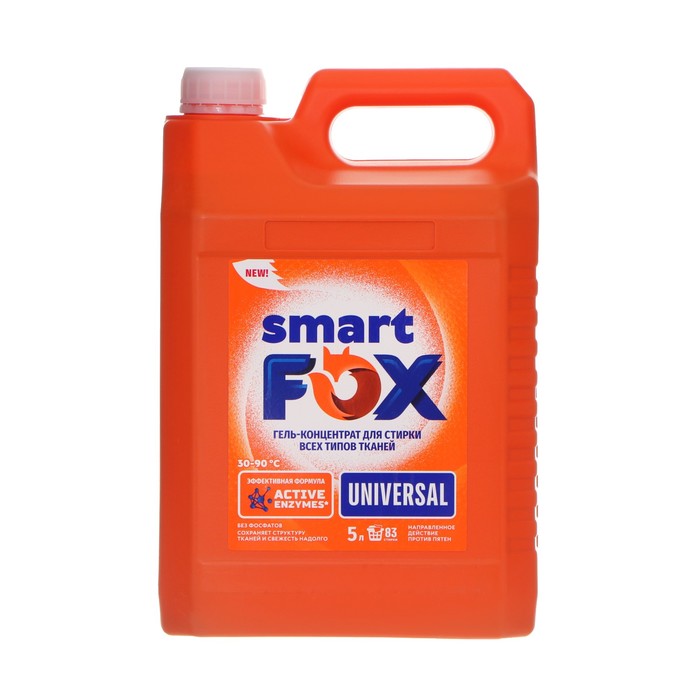 Гель для стирки SMART FOX UNIVERSAL, 5 л гель для стирки smart fox universal концентрат 1 л