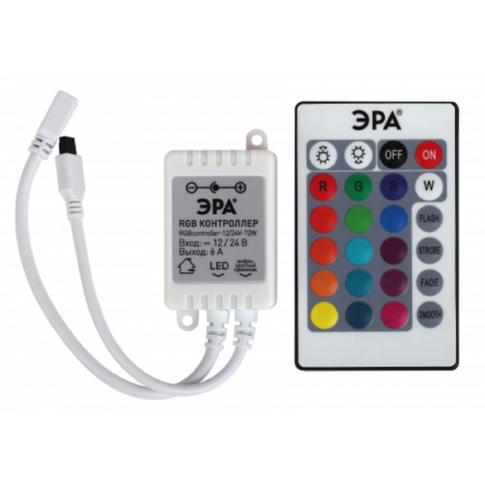 Контроллер ЭРА, для RGB ленты, 12 В, 72 Вт, 6 А, IP20, пульт ДУ rgb контроллер ir 5 24 в 6 а 30 144 вт