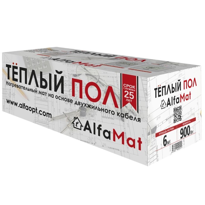 

Тёплый пол AlfaMat, мат, 900 Вт, 6 м2, 2 жилы