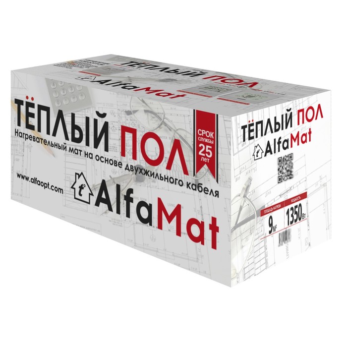 

Тёплый пол AlfaMat, мат, 1350 Вт, 9 м2, 2 жилы