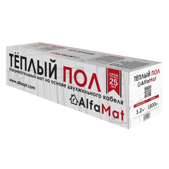 

Тёплый пол AlfaMat, мат, 1800 Вт, 12 м2, 2 жилы
