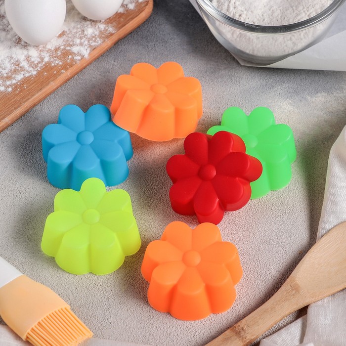 Набор форм для выпечки, 6 шт, 6х2 см "Ромашка", цвета МИКС