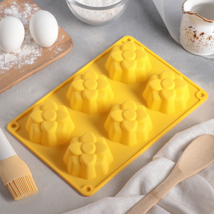 Форма для выпечки, 6 ячеек, 26х17х3 см "Обжорка", цвета МИКС