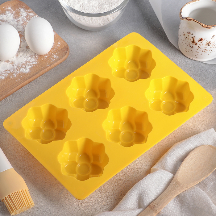 Форма для выпечки, 6 ячеек, 26х17х3 см "Обжорка", цвета МИКС