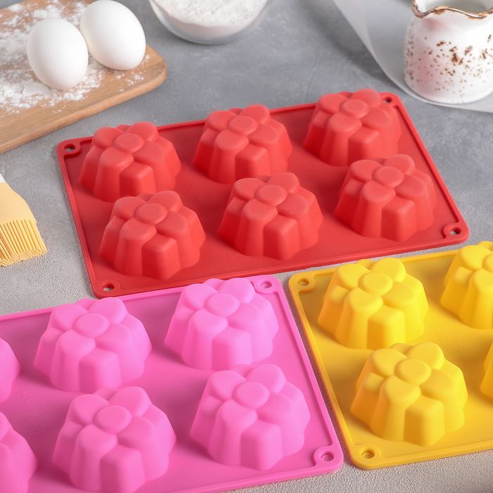 Форма для выпечки, 6 ячеек, 26х17х3 см "Обжорка", цвета МИКС