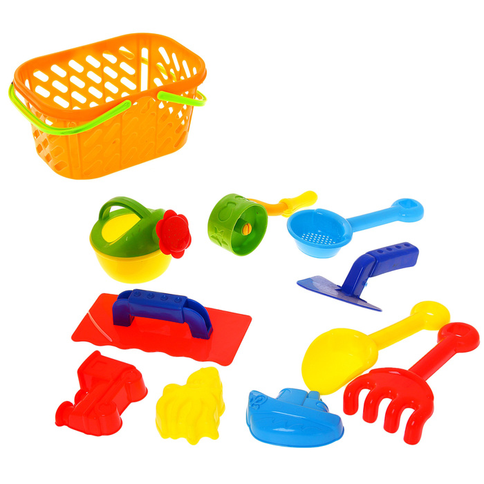 Песочный набор "Весёлое лето" в корзинке, 11 предметов, МИКС