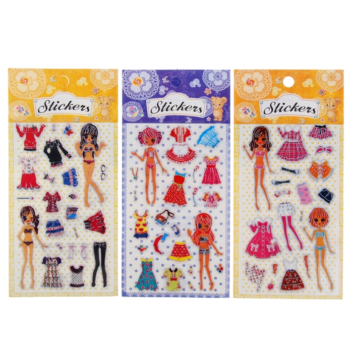 Наклейка "Модница с нарядами" МИКС