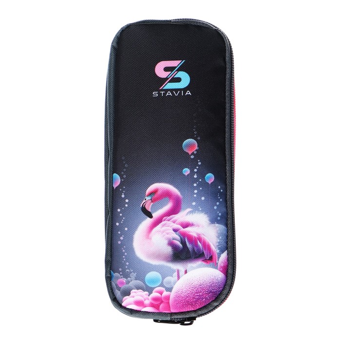 Пенал мягкий 2 отделения объёмный 90 х 220 х 40 мм Stavia Фламинго серыйрозовый 86225 599₽