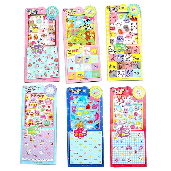 Наклейка "Животные и тортики" с блокнотом МИКС