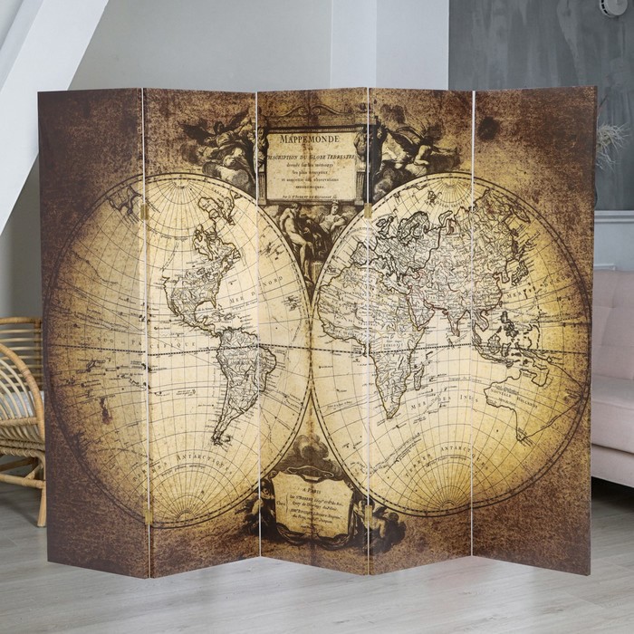 Ширма Старинная карта мира, 250 х 160 см ширма карта мира первооткрыватели 150 х 160 см