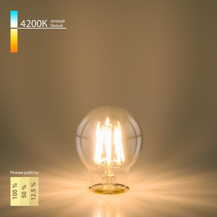 

Филаментная светодиодная лампа Elektrostandard, Dimmable F, 60х60х105 мм, 9Вт, E27, 1050Лм, 4200К