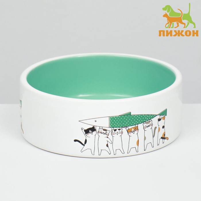 

Миска керамическая "Любовь и коты" 300 мл 12,5 x 4,5 cм, мятная