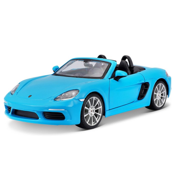 Машинка Bburago Porsche 718 Boxster, Die-Cast, 1:24, цвет синий, открывающиеся двери bburago 1 24 porsche 718 boxster blue roadster convertible simulation alloy car model collect gifts toy