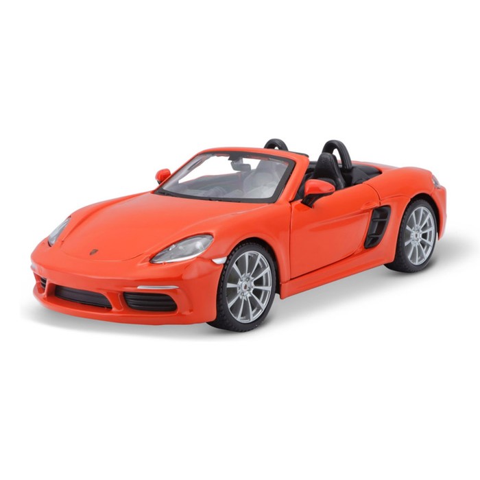 Машинка Bburago Porsche 718 Boxster, Die-Cast, 1:24, цвет оранжевый, открывающиеся двери bburago 1 24 porsche 718 boxster blue roadster convertible simulation alloy car model collect gifts toy