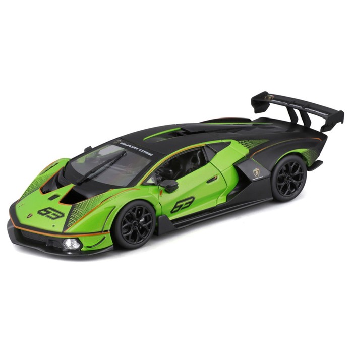 машинка bburago lamborghini sian fkp 37 die cast 1 24 открывающиеся двери цвет зелёный Машинка гоночная Bburago Lamborghini Essenza Scv12, Die-Cast, 1:24, цвет зелёный
