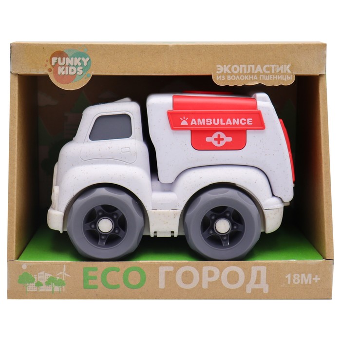 Эко-машинка Funky Toys «Скорая помощь», цвет белый, 18 см