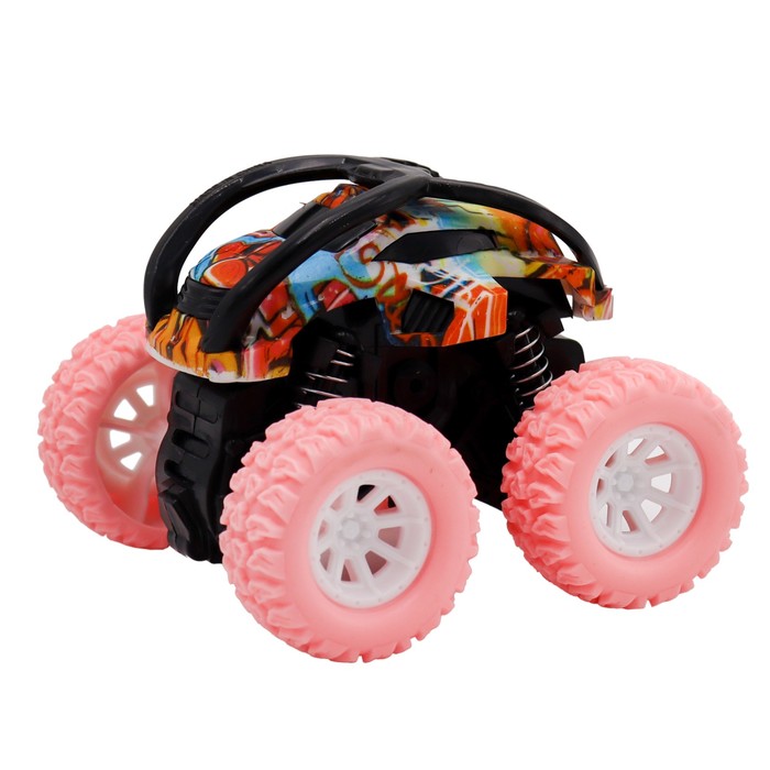 

Машинка фрикционная Funky Toys «Перевёртыш», с принтом и розовыми колёсами, 4х4