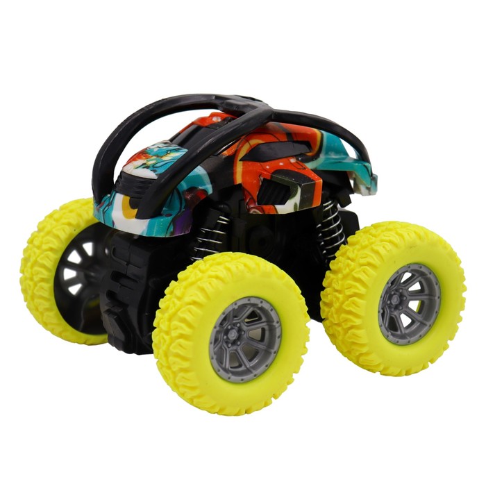 

Машинка фрикционная Funky Toys «Перевёртыш», с принтом и жёлтыми колёсами, 4х4