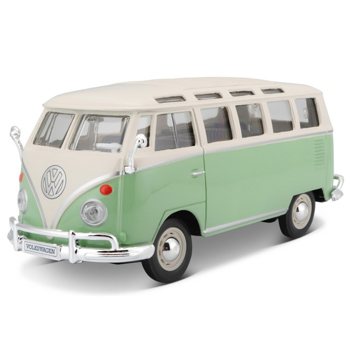 цена Машинка Maisto Die-Cast Volkswagen Van Samba, открывающиеся двери, 1:25, цвет зелёный