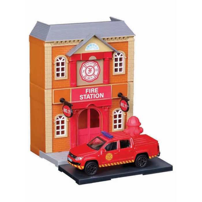 цена Набор игровой Bburago «Построй свой город! Пожарная станция», с машинкой Street Fire, 1:43