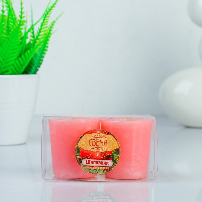 Свечи восковые (набор 2 шт) "Столбик", аромат шиповник