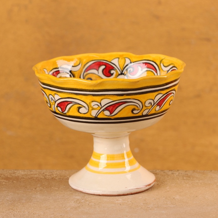 Конфетница Риштанская Керамика Цветы, желтая 12 см, конфетница риштанская керамика цветы красная 12 см