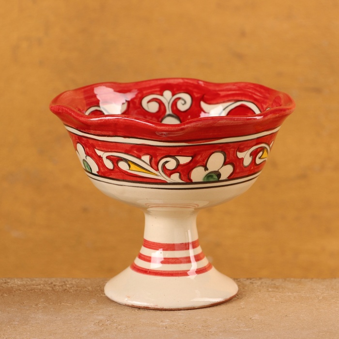 Конфетница Риштанская Керамика Цветы, красная 12 см, конфетница риштанская керамика цветы красная