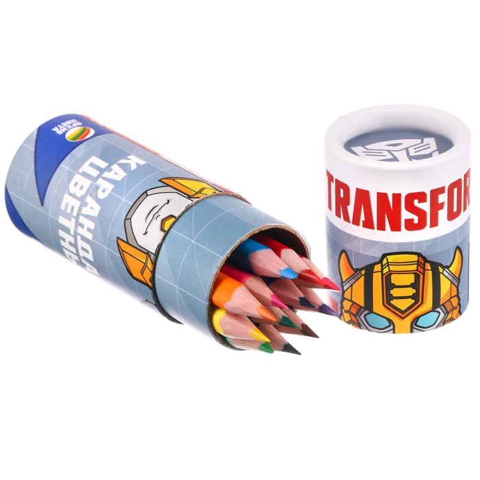 Карандаши цветные в тубусе МИНИ, 12 цветов,  Transformers