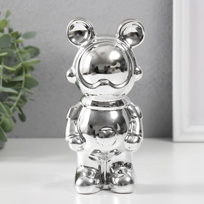 Сувенир керамика Мишка-космонавт серебро 8х6х18 см