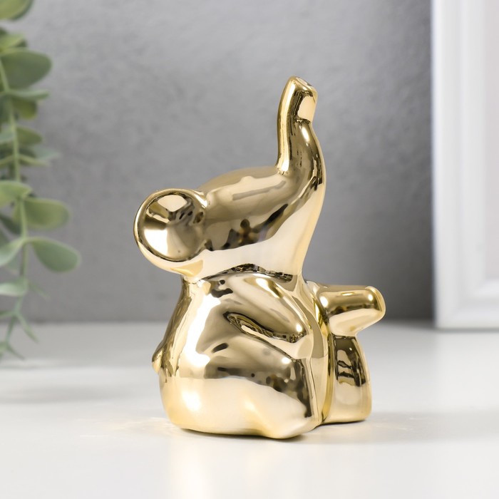 Сувенир керамика Слоник сидит золото 4,5х5,5х10 см