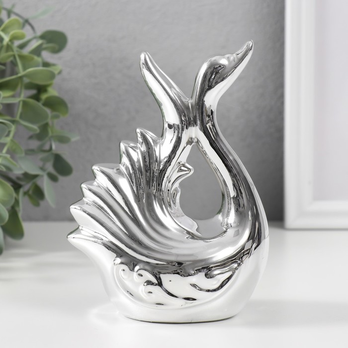 Сувенир керамика Лебедь. Изящность серебро 6,5х11х14,5 см