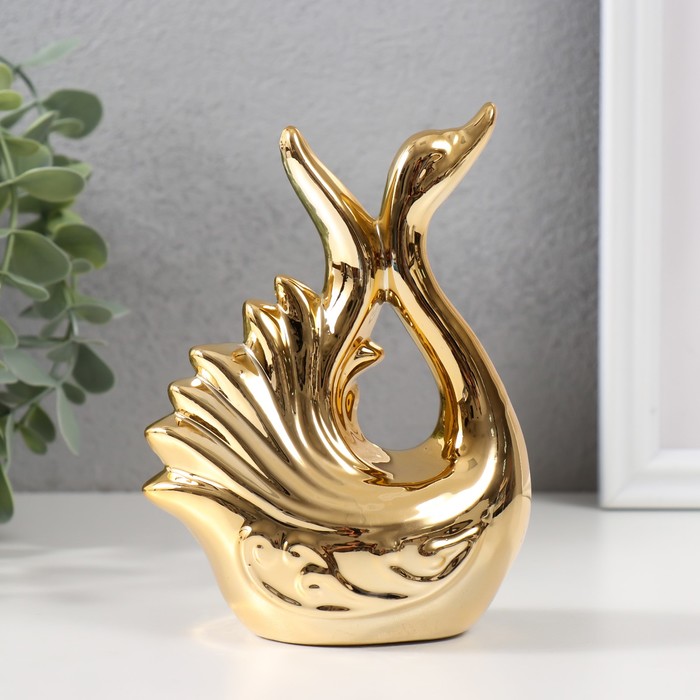 Сувенир керамика Лебедь. Изящность золото 6,5х11х14 см