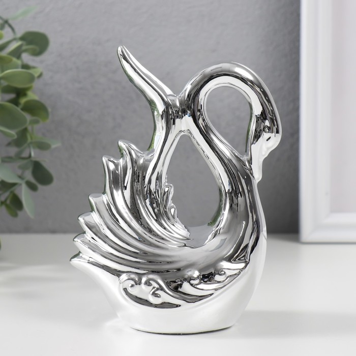 Сувенир керамика Лебедь. Покорность серебро 6х10х14,5 см