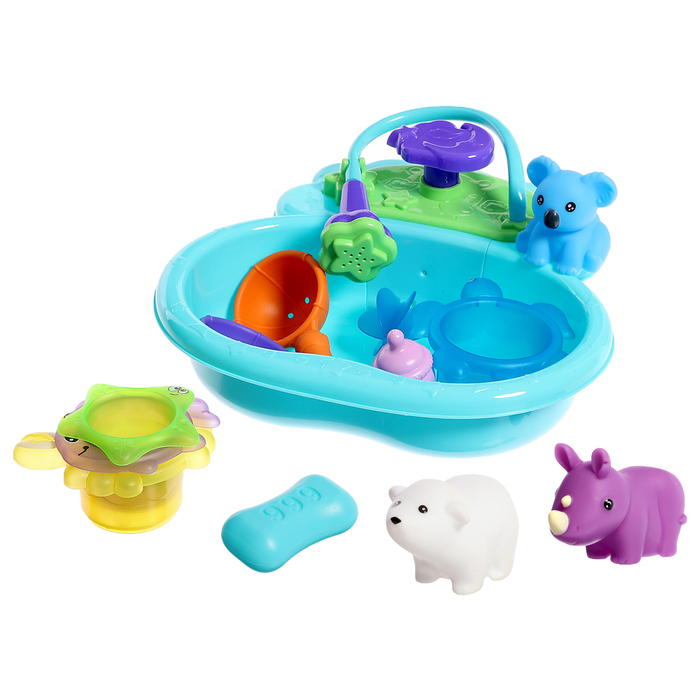 Набор игрушек для купания с ванночкой «Купание зверят», 12 предметов, МИКС набор для купания 5 предметов