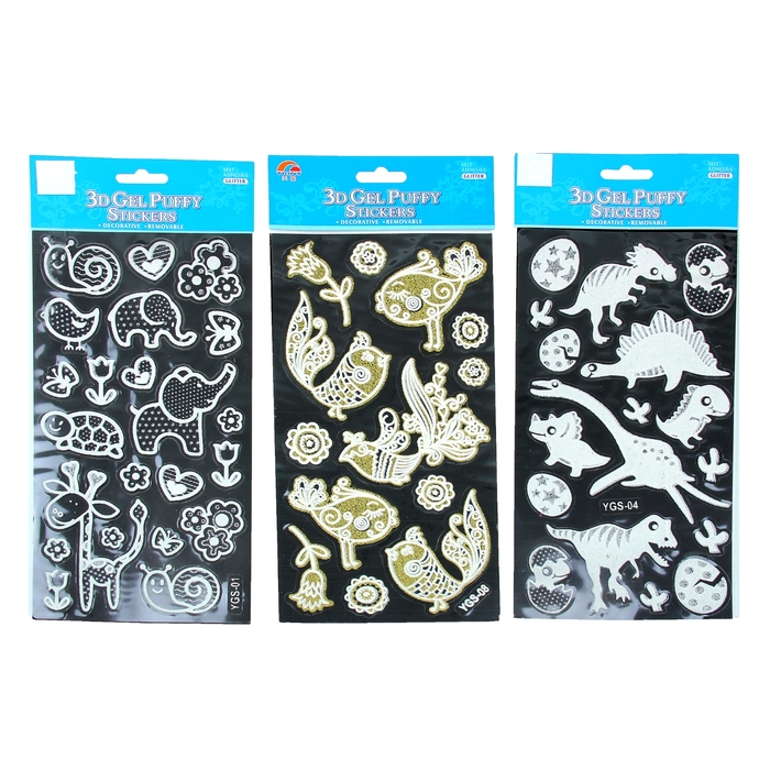 Наклейка фосфорная с блестками "Животные и птички" МИКС