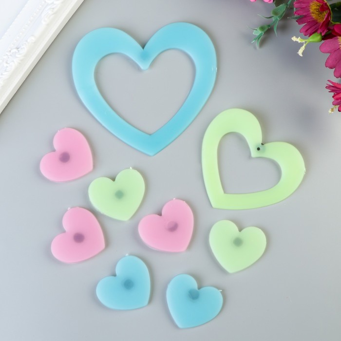 Магнит фосфорный "Сердечки" набор из 9 шт, МИКС