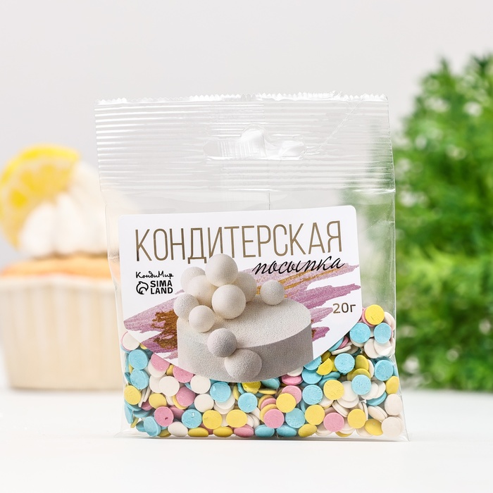 

Посыпка кондитерская "Конфетти": желтая, голубая, розовая, белая", 20 г