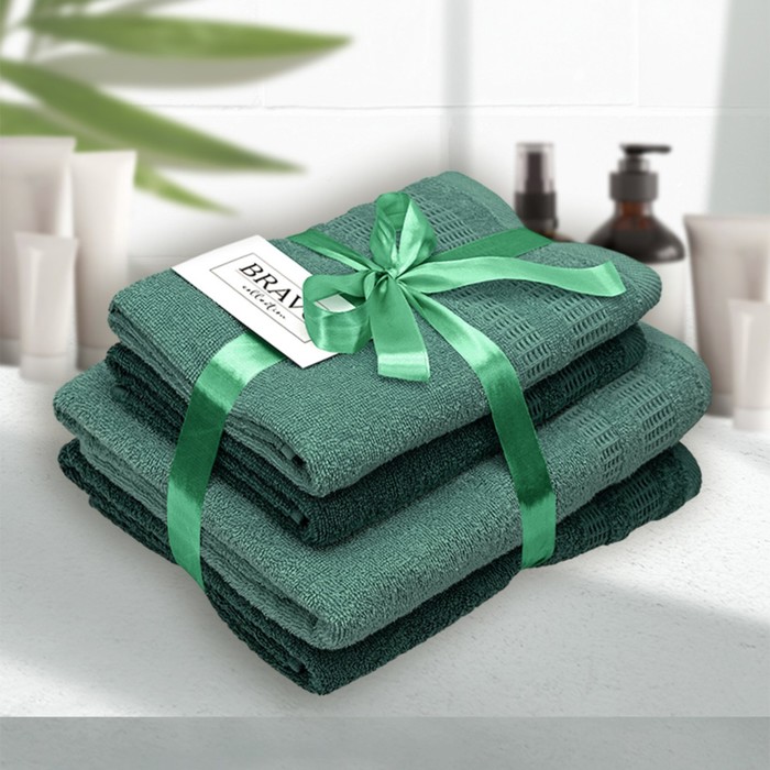 Набор полотенец «Памир», размер 50x80 см - 2 шт, 70x130 см - 2 шт, цвет зелёный