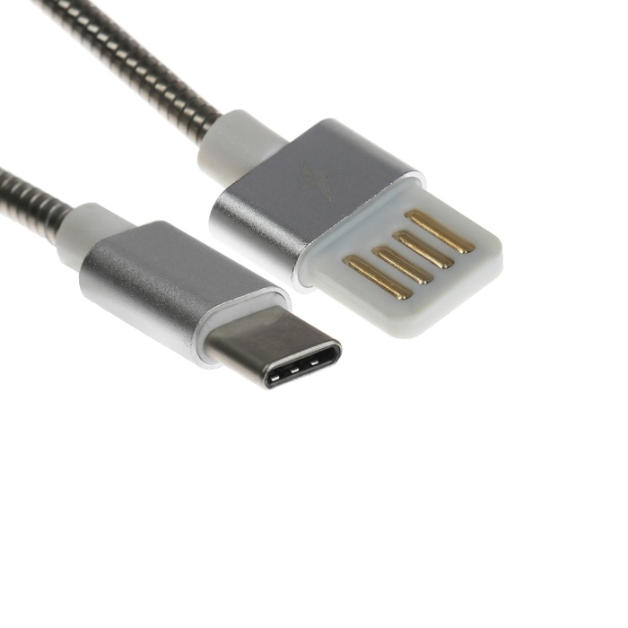 

Кабель Type-C - USB, 2.1 А, металлическая оплётка, 1 метр, серебристый