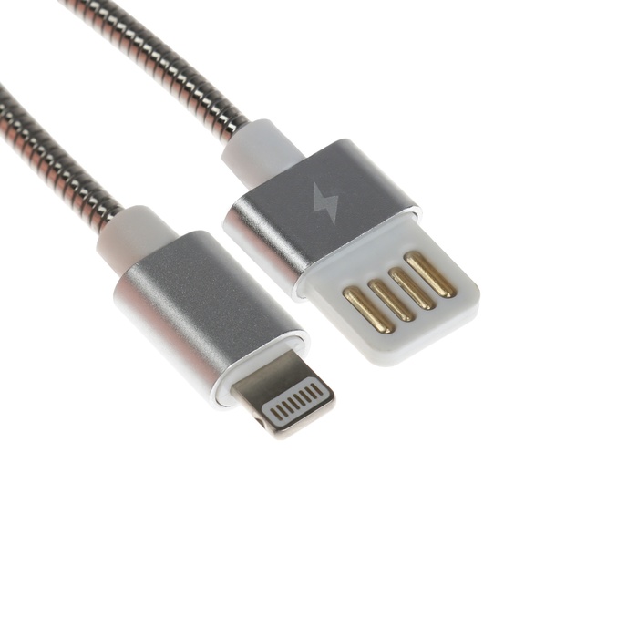 

Кабель Lightning - USB, 2.1 А, металлическая оплётка, 1 метр, серебристый