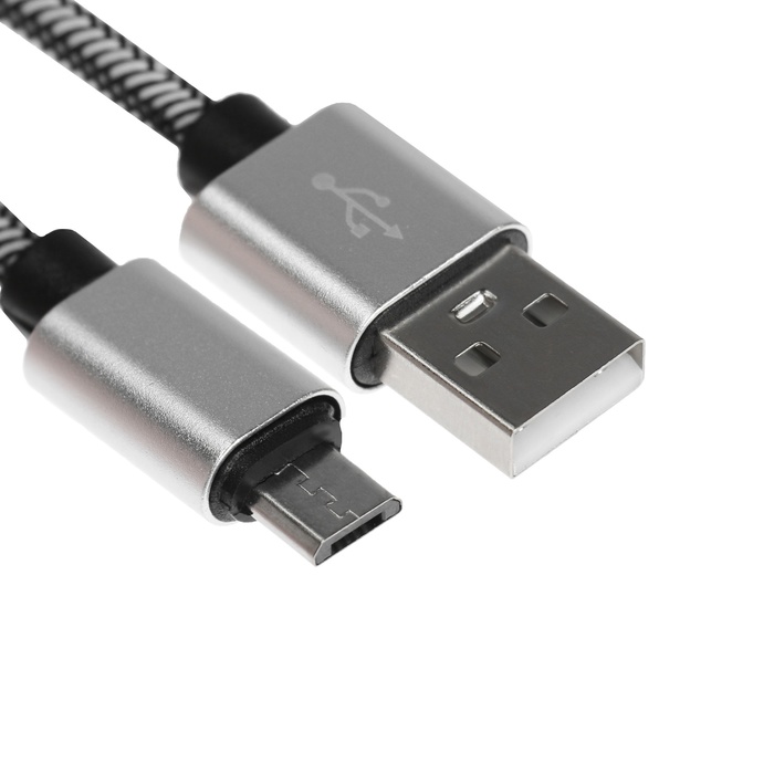 

Кабель MicroUSB - USB, 2.1 А, оплётка нейлон, 1 метр, серебристый