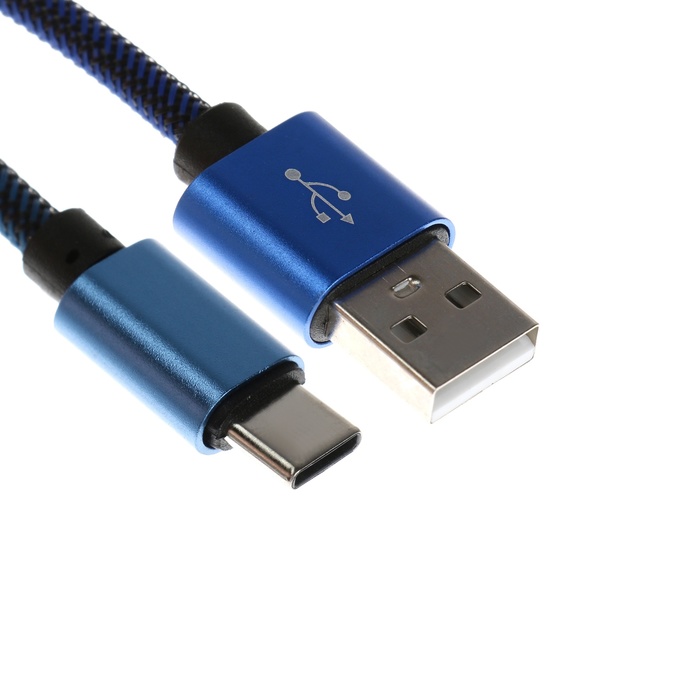 

Кабель Type- C - USB, 2.1 А, оплётка нейлон, 1 метр, синий