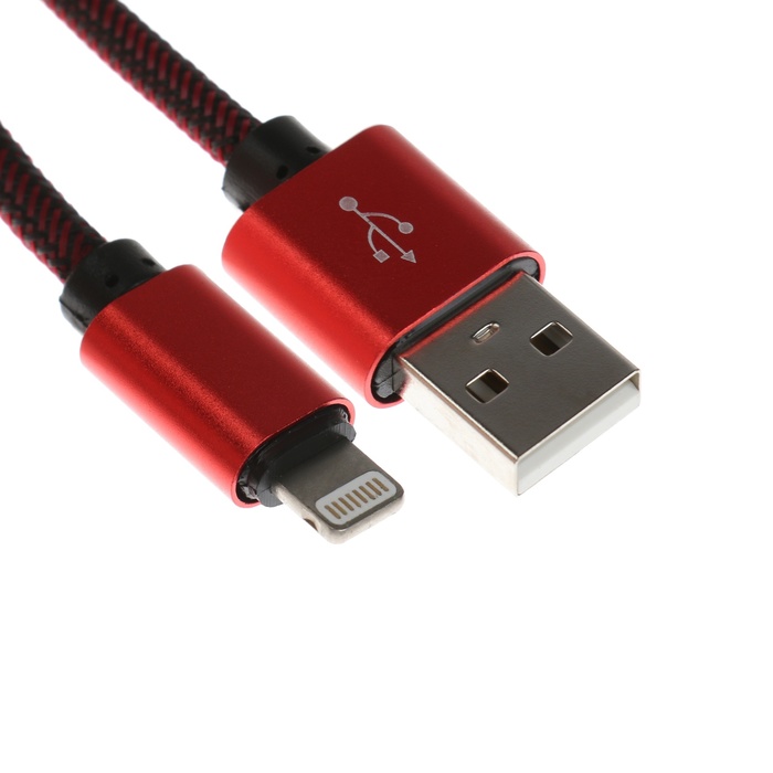 Кабель Lightning - USB, 2.1 А, оплётка нейлон, 1 метр, красный luazon home кабель luazon lightning usb 1 а 1 м оплётка нейлон красный