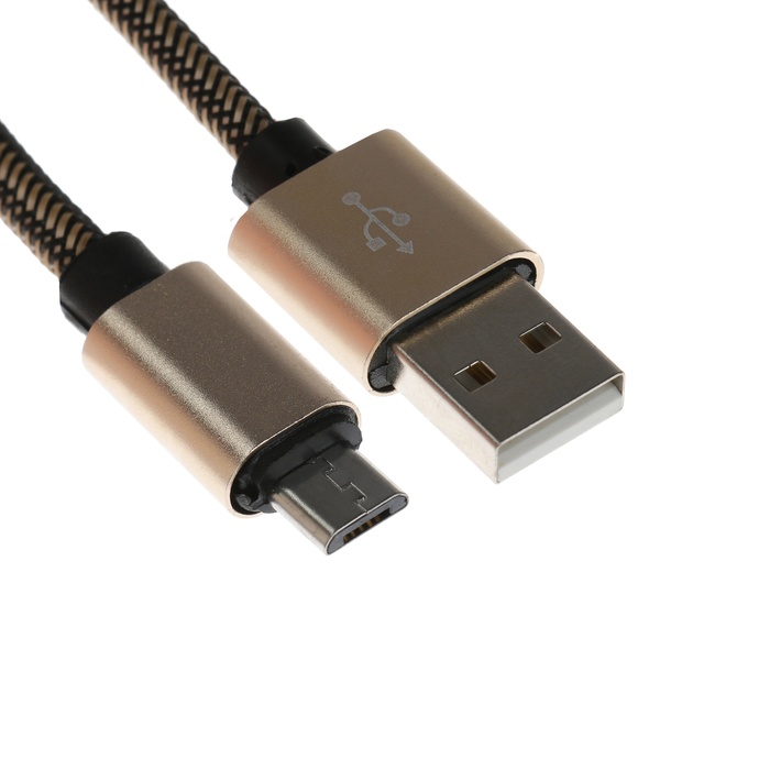 Кабель MicroUSB - USB, 2.1 А, оплётка нейлон, 2 метра, золотистый