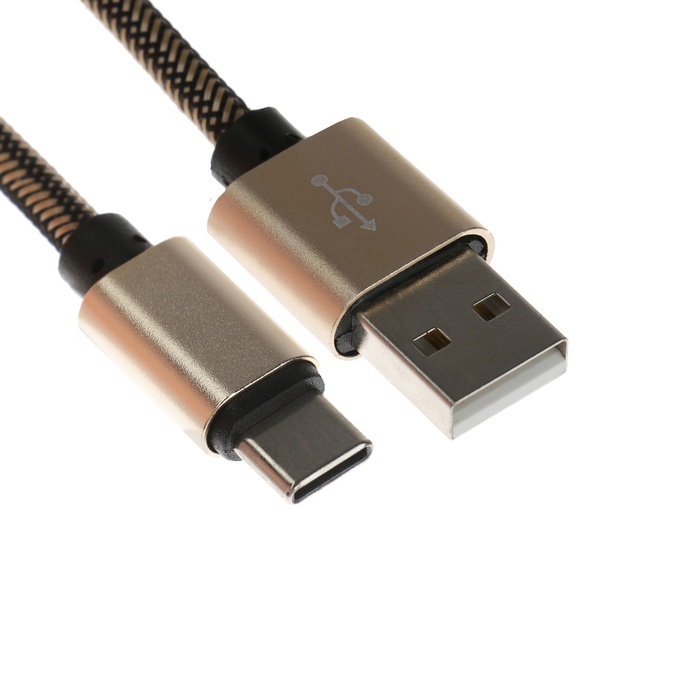 

Кабель Type- C - USB, 2.1 А, оплётка нейлон, 2 метра, золотистый