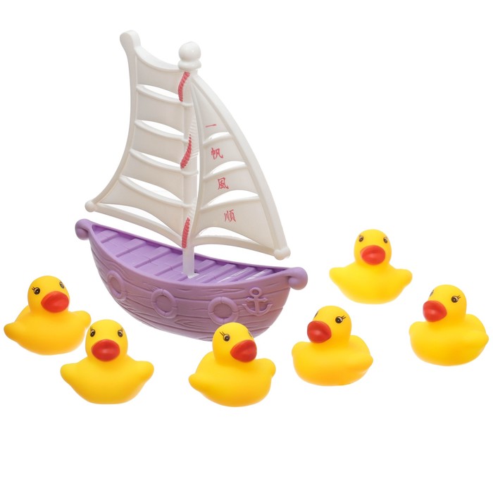цена Набор резиновых игрушек для ванны «Уточки на корабле», 7 предметов, цвет МИКС, Крошка Я
