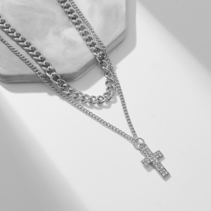 Кулон «Цепь» крест плоский, цвет белый в серебре, 40 см кулон крест прямой цвет чёрный в серебре