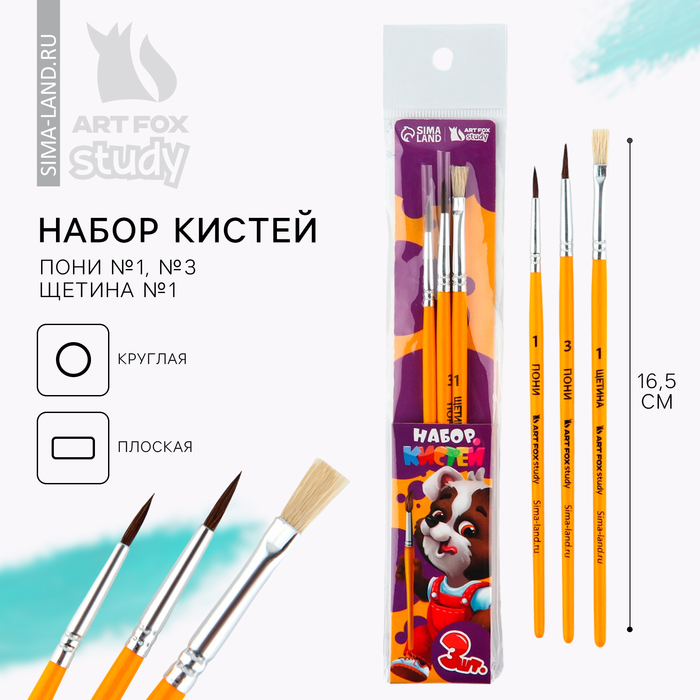 

Кисть для рисования набор 3 шт пони №1, №3, щетина №1 для школы «1 сентября»