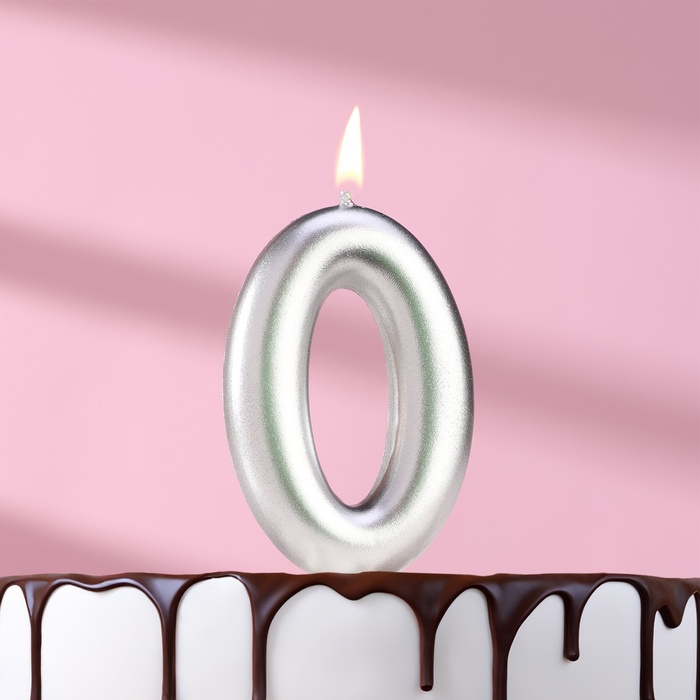 Свеча в торт Европейская, цифра 0, 6 см, серебро