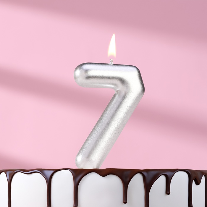 Свеча в торт Европейская, цифра 7, 6 см, серебро